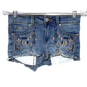 Harmony + Havoc Raw Hem Denim Jean Shorts Juniors 0 Festival Western Y2K Cut Off